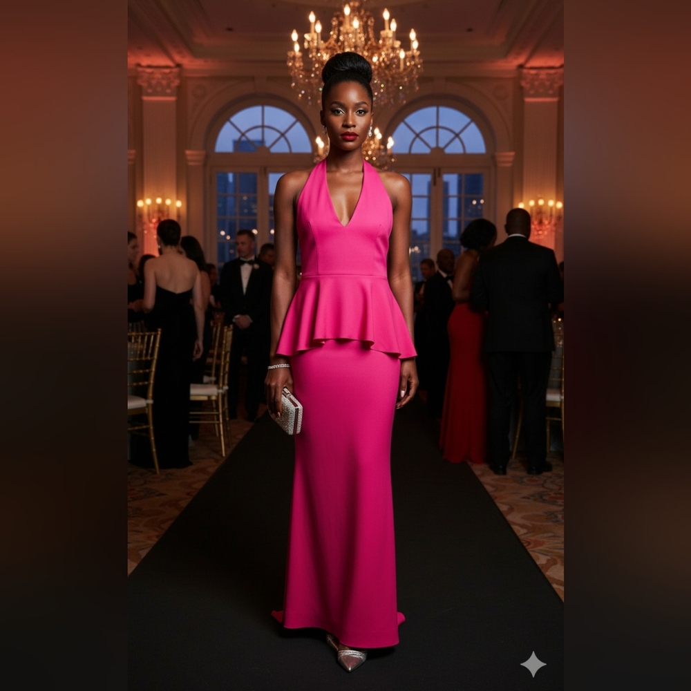 Chiara Boni La Petite Robe Elegant Pink Halter‎ Gown Size 46 /12